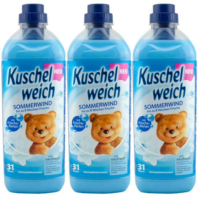 Kuschelweich Fabric Softener Summer Wind 3 x 1 L for 93 Washes Freshener Beads
