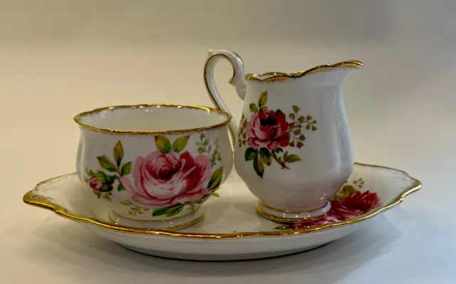 Royal Albert American Beauty Small Creamer And Open Sugar Bowl  With Tray