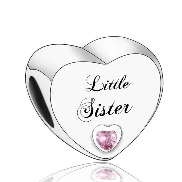 Little Sister Love Heart Charm Baby Sister Birthday Gift Sterling Silver 925