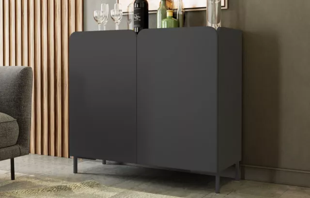 ALBANY BLACK MODERN SIDEBOARD Sleek Wooden Sideboard with 2 Doors 90cm