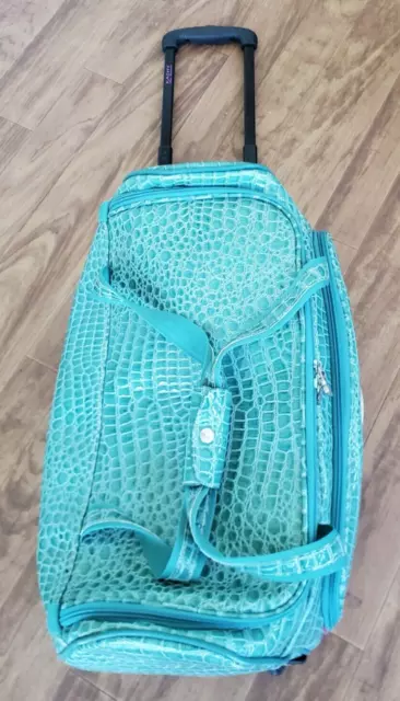 Kathy Van Zeeland Carry-On Wheeled Luggage Croco Vinyl Seafoam Aqua 22" Duffle