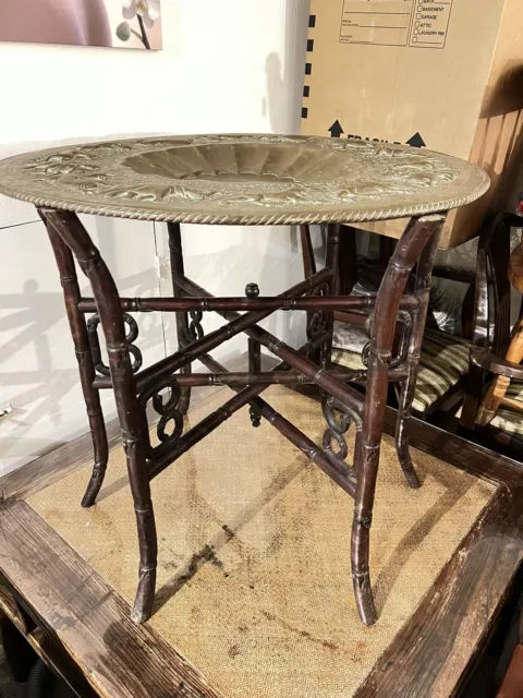 Antique  Chinese  Rosewood Folding Side Table With Brass  Tray Top Hardwood
