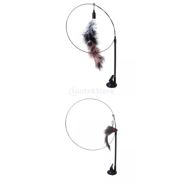 Jouets en plumes de bâton de chat 2 pièces à longue tige avec ventouse pour