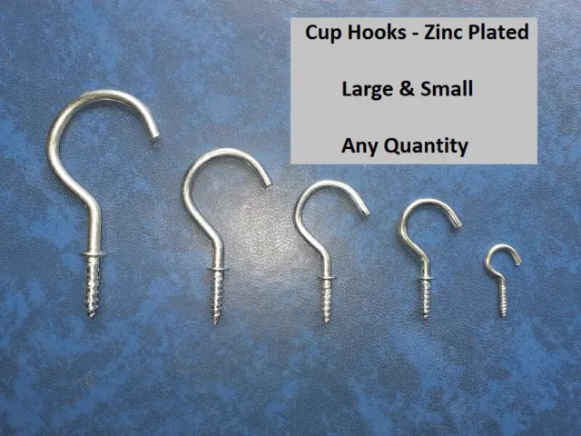 CUP HOOKS Small & Large - Strong Silver / Zinc Hanger Mug Kitchen CHOOSE QTY