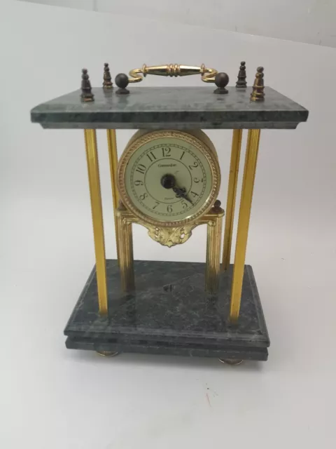 Commodore Quartz Mantle Desk Clock Marble Base & Top Non-Working Parts Or Repair