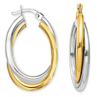 Fashion Two Tone 925 Silver Filled Hoop Earring Women Jewelry A Pair