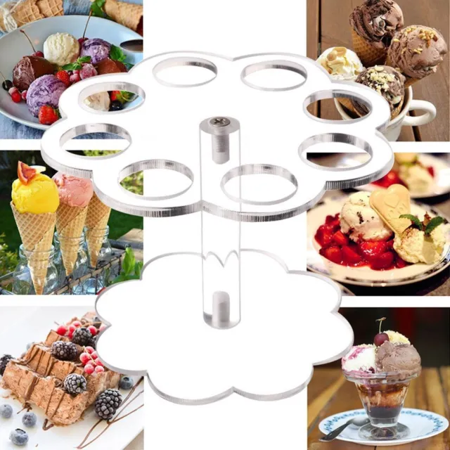 Clear Acrylic Ice Cream Cone Holder Stand 8 Holes Display for Buffet Food