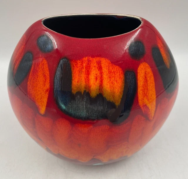 Poole Pottery Volcano Purse Vase Small 20cm Red Orange Blue T2935 C3441 2
