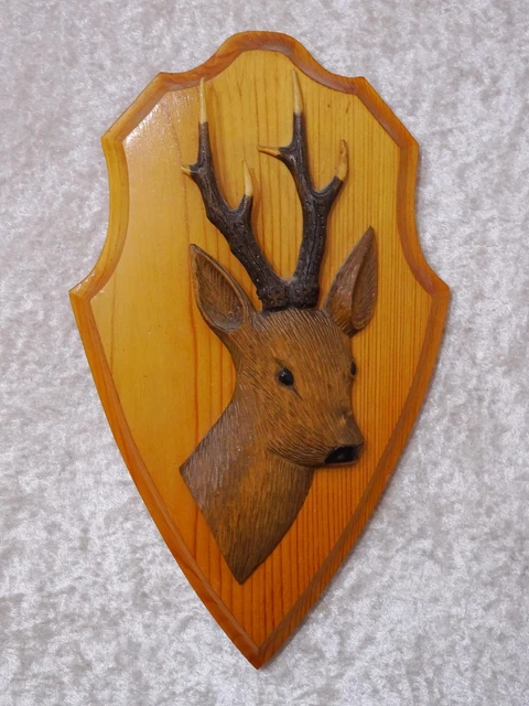 Madera Rehbockkopf Tallado En Placa de - Vintage - Caza Cazador - Handmade 2