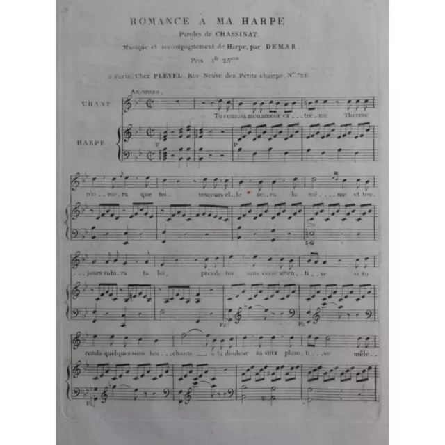 DEMAR Sébastien Romance à ma Harpe Chant Harpe ca1800