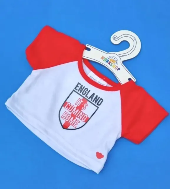 BUILD A BEAR T1❤️ England Football T SHIRT TOP Clothes " It's Coming Home "BNWT