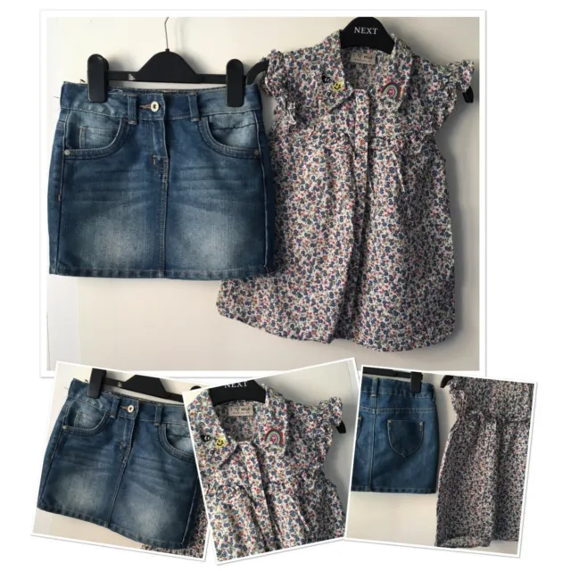 TU Girls Fashion Spring Summer Denim Skirt & Next Floral Blouse Exc U 7 Years