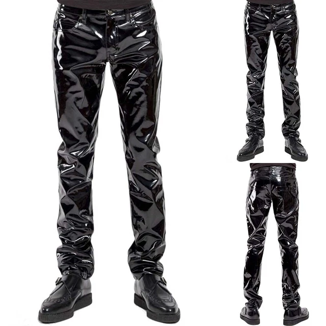 Neuf Hommes Faux Cuir Pantalon Long Brillant Club Danse Usure Punk Gothic Noir