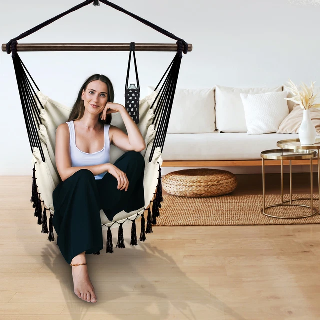 tillvex® Hängesessel mit 2 Kissen Hängestuhl Hängeschaukel Hängekorb Hängematte 2