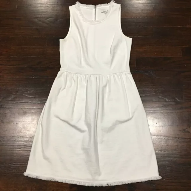 Madewell White Sheath Dress Women's Size S Tassel Hem Pockets Stretch Beautiful