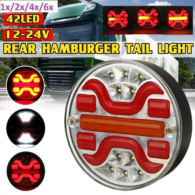 12V 24V LED Rear Round Hamburger Light Tail Lamp Lorry Truck Car Van Trailer