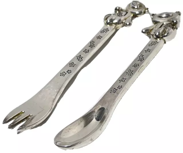 Silverplate Teddy Bear Child's Spoon & Fork Toddler With Stars
