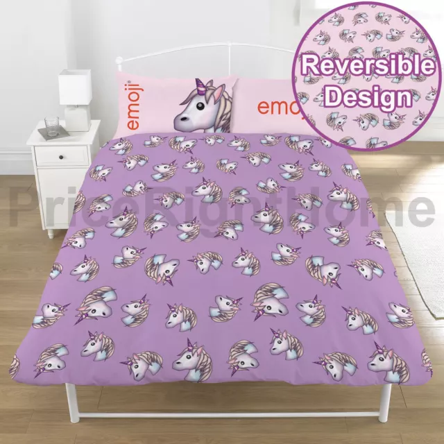 Unicornio Set Funda Edredón Matrimonio Emoticon Niños Niñas Cama 2-IN-1 Diseños