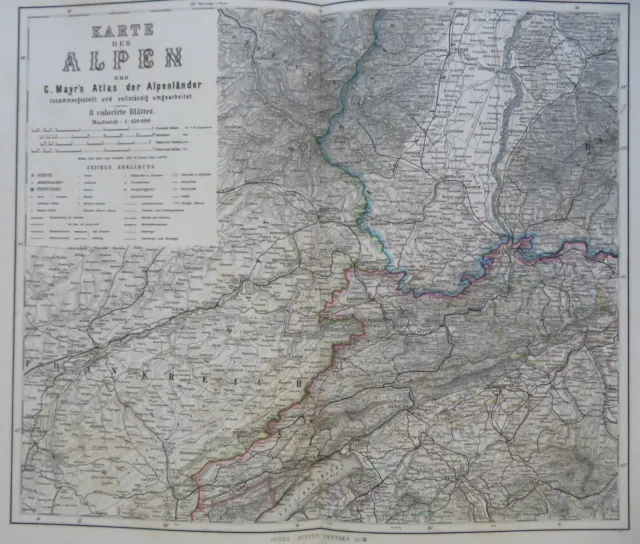 Alps Mountain Range Germany Switzerland Austria 1876 HUGE 8 sheet detailed Map 2
