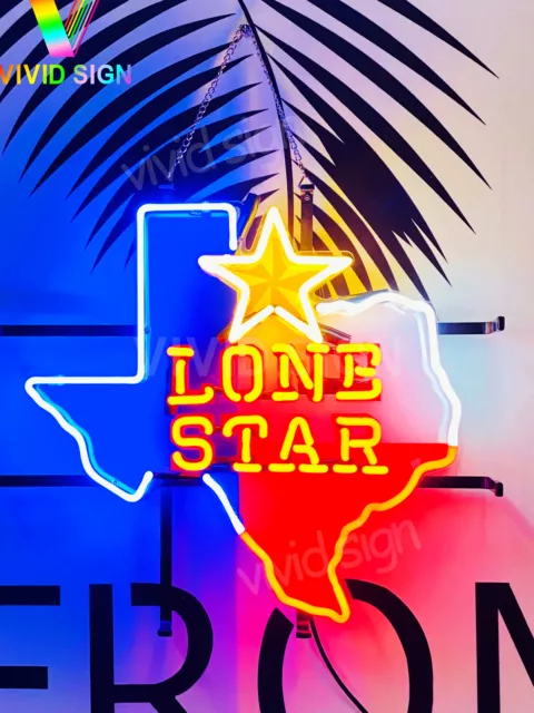 New Lone Star Beer Texas 17"x16" Neon Lamp Sign Light Beer Bar Real Glass