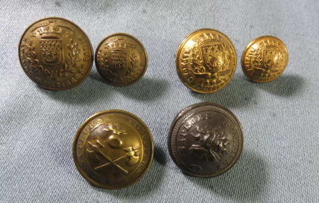6 BOUTON SAPEURS POMPIERS:4 de PARIS au BLASON*1 aux HACHES croisées*1 au BUCHER