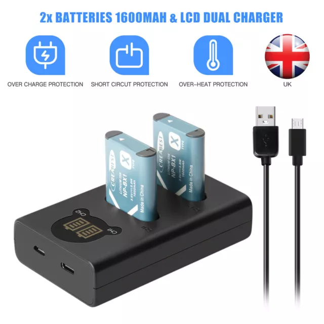 2x 3.6V NP-BX1 Battery & Charger For SONY DSC RX100 II DSC-WX500 HX300 AS300 M2