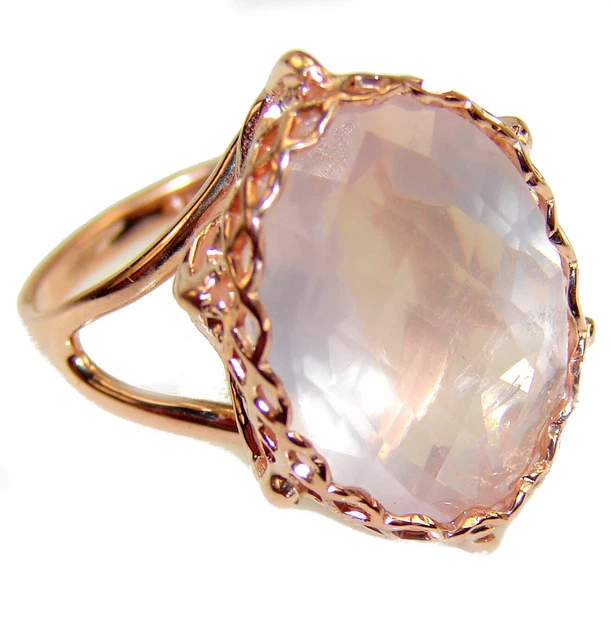 Large 23.2 carat Rose Quartz 18K Gold over .925 Sterling Silver brilliantly hand