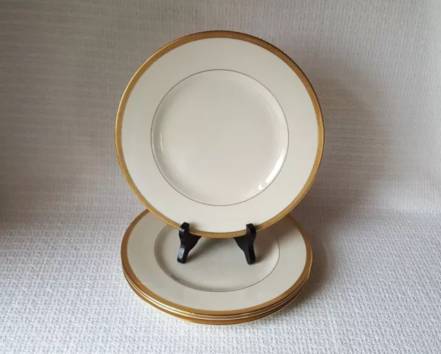 Syracuse DIANE Dinner Plates Ivory China with Gold Encrusted Rims ~ Set of 4