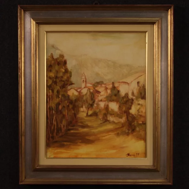 Pintura oleo sobre lienzo pintura con marco 900 firmado estilo antiguo paisaje 2