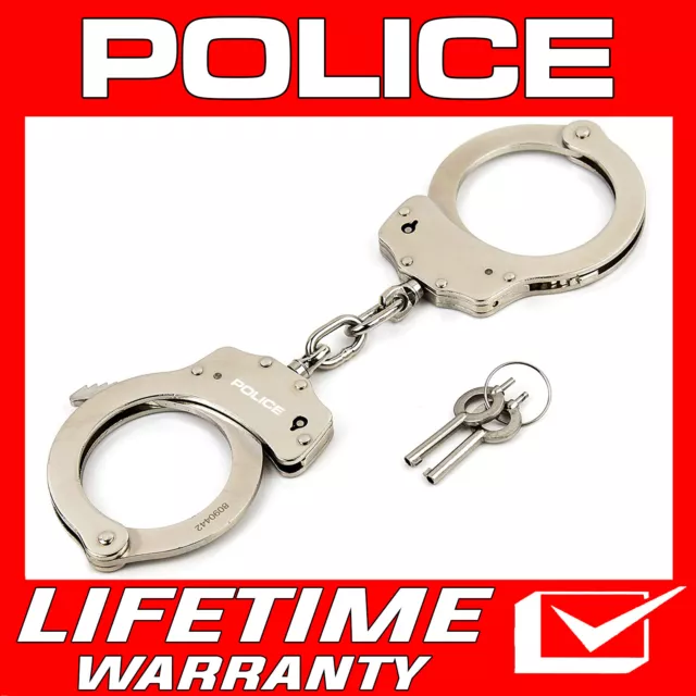 POLICE Chain Handcuffs Professional Heavy Duty Metal Steel Double Lock Silver