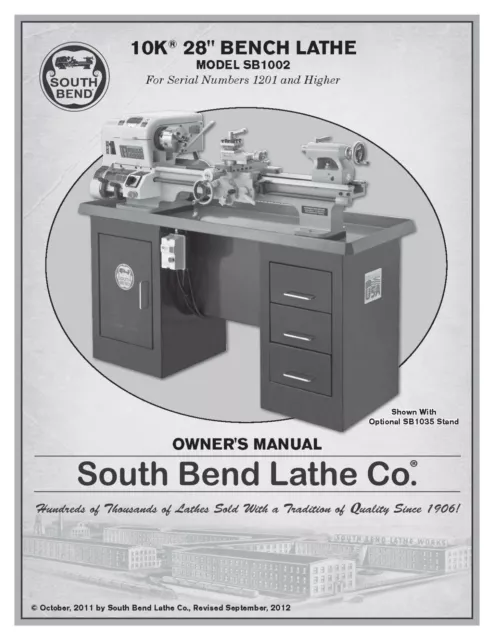 20 inch Bench Lathe Owner's Operator Manual Fits South Bend SB1002