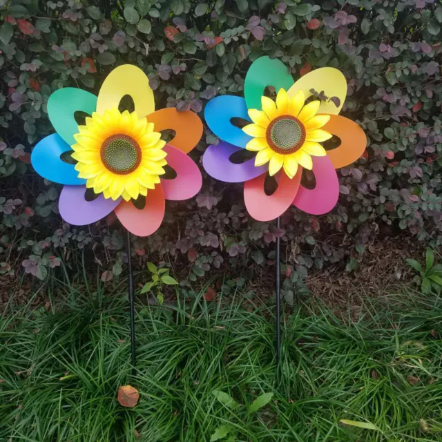 1 Set Pinwheel Colorful Wear Resistant Rainbow Flower Windmill Spinner Plastic