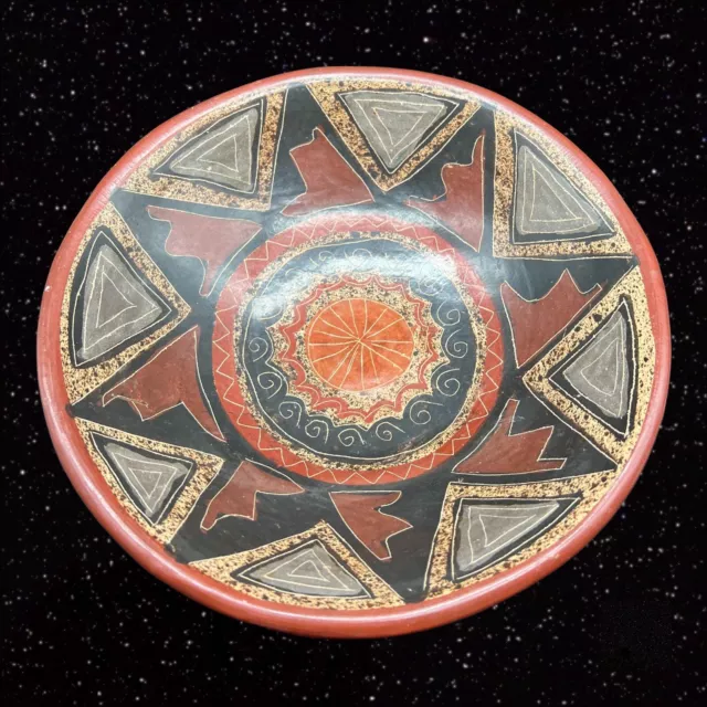 Vintage Soapstone Carved Dish Bowl Etched Signed Primitive 9.5”W 2”T
