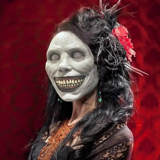 Halloween Happy Exorcist Mask Smile White Eyed Demon Headgear Terror Latex Mask