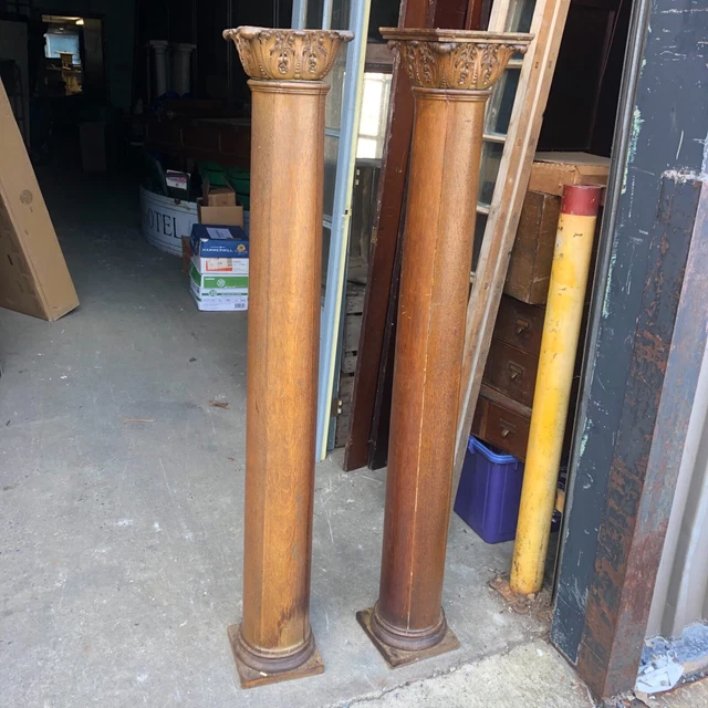 stunning pair c1880 hand carved oak columns fireplace? 57.5/9.25/8” Quartersawn