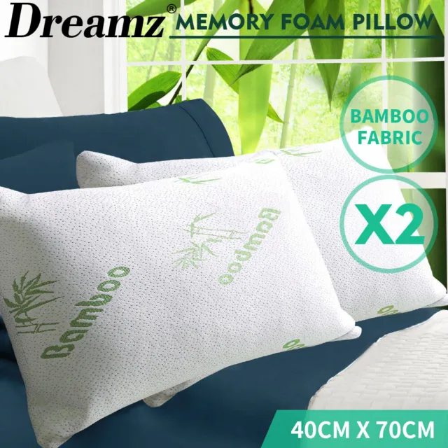 Dreamz 2x Memory Foam Pillow Bamboo Pillow Cushion Hypoallergenic Cover 70x40cm