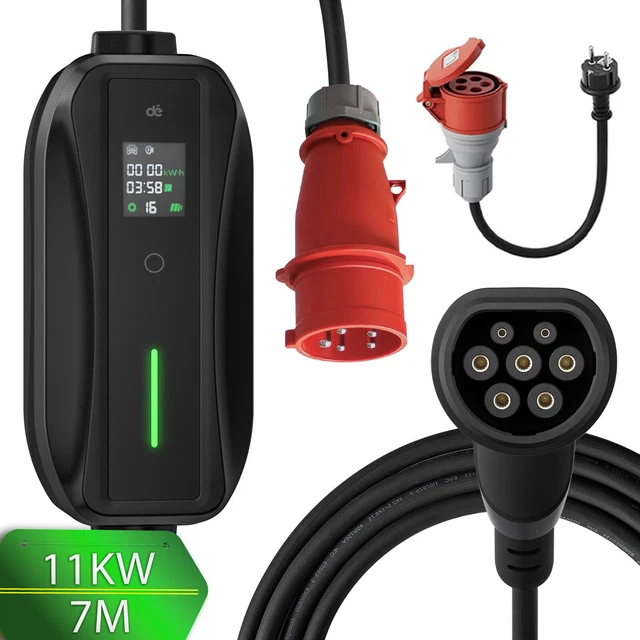 Mobile Wallbox 11kW Für Elektroauto – Mit 7m Typ 2 Ladekabel & CEE Stecker, IP66 Geschützt