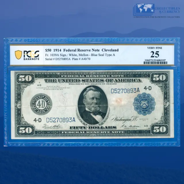 Fr.1039a 1914 $50 Fifty Dollars Federal Reserve Note Cleveland OH, PCGS 25 #0893