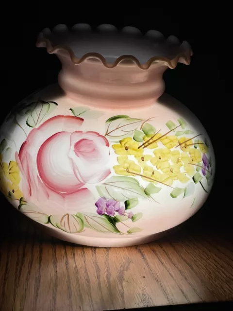 Vintage GWTW Flower Painted Hurricane Oil Glass Lamp Shade Replacement Beautiful