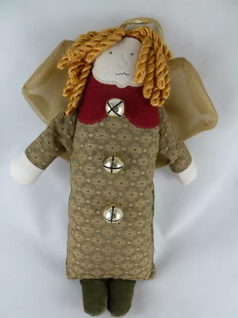 Woof & Poof  14” Christmas Angel with bells Gold green burgundy