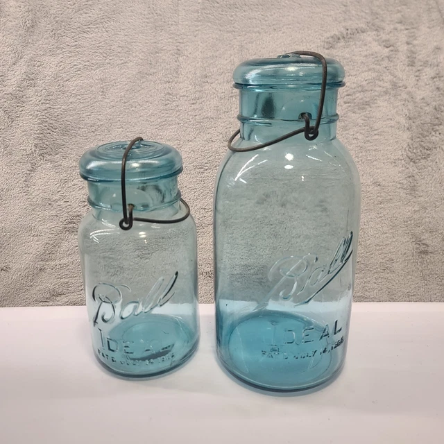 2 Blue Ball Mason Canning Jars Bail Closure 1 Half Gallon 1 Quart