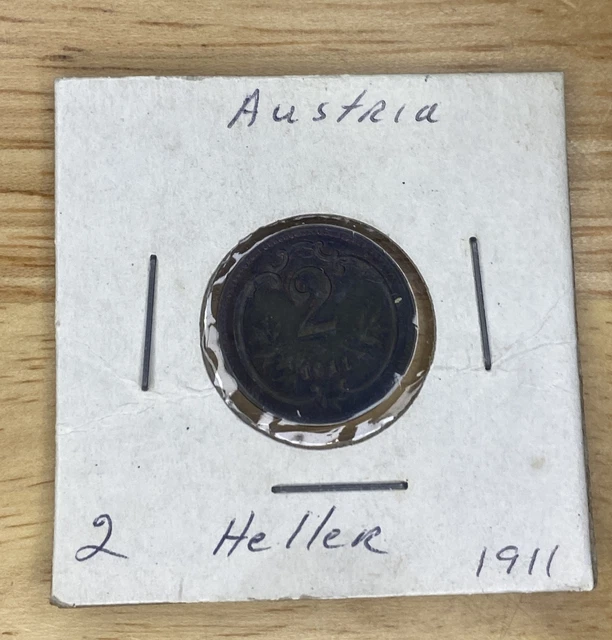 1911 Austria 2 Heller Coin ~ Antique Foreign coin ~ AU ~