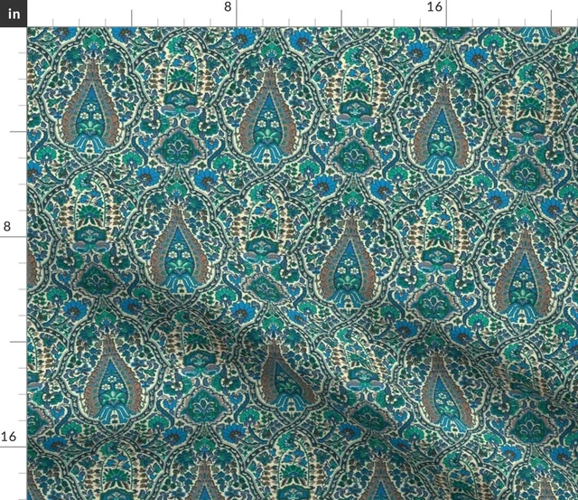 Blue Floral Paisley Victorian Art Deco Damask Spoonflower Fabric by the Yard