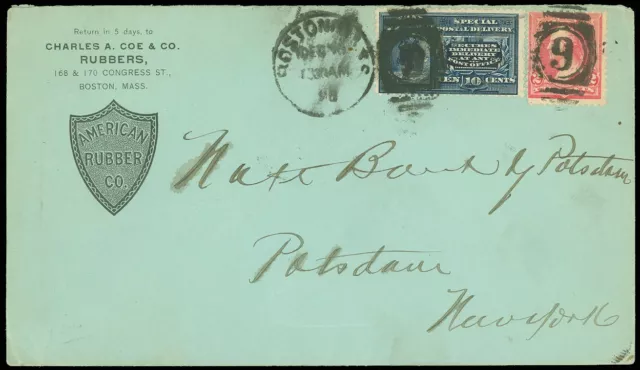 1898c, BOSTON CDS, SPECIAL DELIVERY to POTSDAM NY, AMERICAN RUBBER CO C/C SC #E5