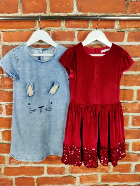 Girls Bundle Age 5-6 Years Next M&S Short Sleeve Dress Set Velour Rabbit 116Cm