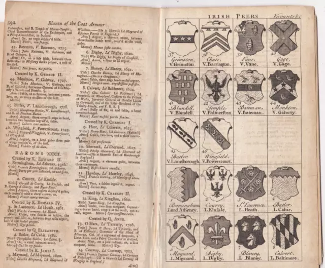 1749 Irish Peers - Viscounts and Barons - Creation Dates, Mottos & Coats of Arms