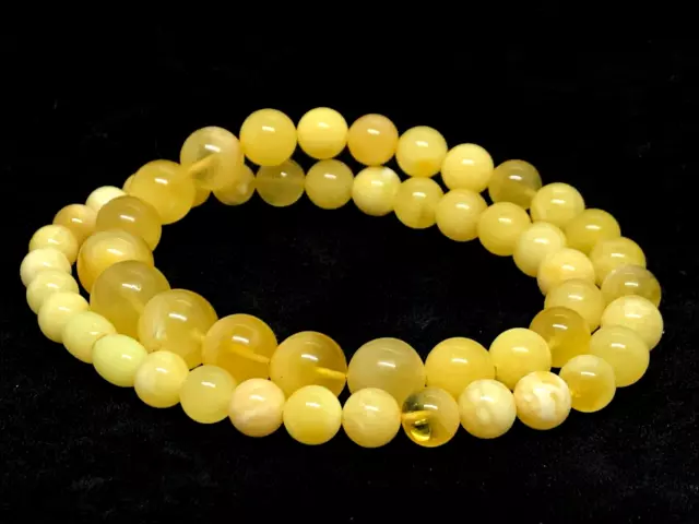 AMBER NECKLACE GIFT Round Beads Baltic Amber Yellow Mat Butter Milky 22.8g 15669