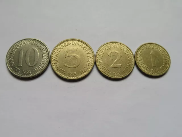 Yugoslavia Coins 10 + 5 + 2+1 Dinars Eastern Europe Circulated Coinage 1984 - 86