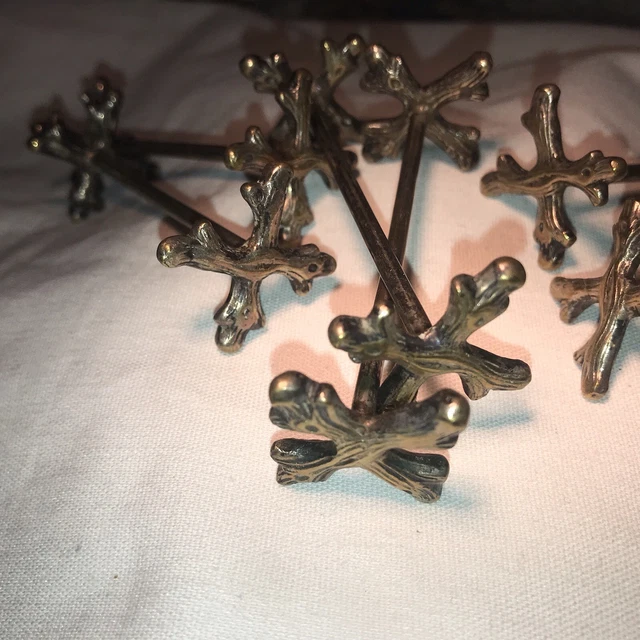 Antique French Brass silver plate knife rests art Nouveau set 6 Twig Stick Jacks