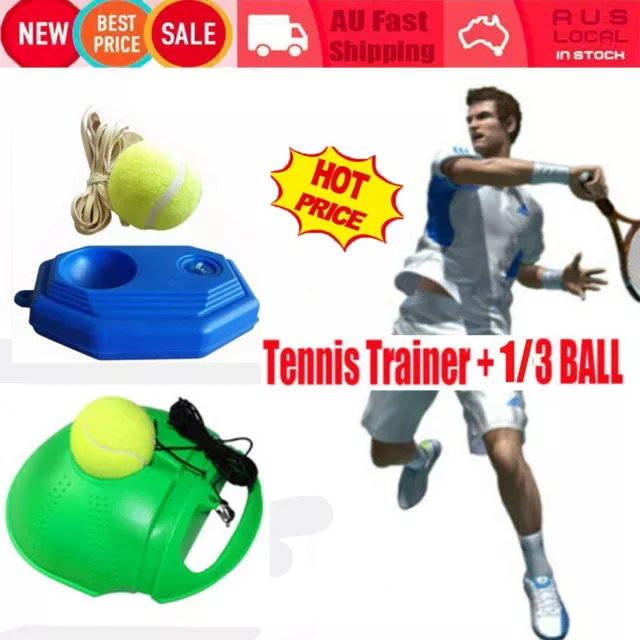 Single Tennis Trainer Training Practice Rebound Balls Back Base Tool + 3 Ball LR